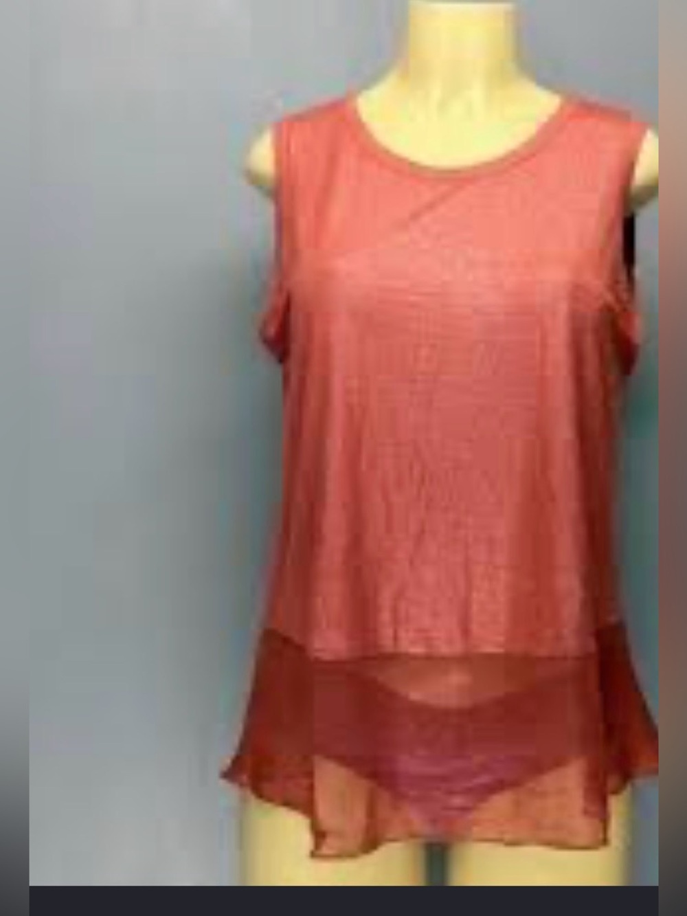 Kim & Cami Elegant Coral Layered Sleeveless Sheer-Hem Tank